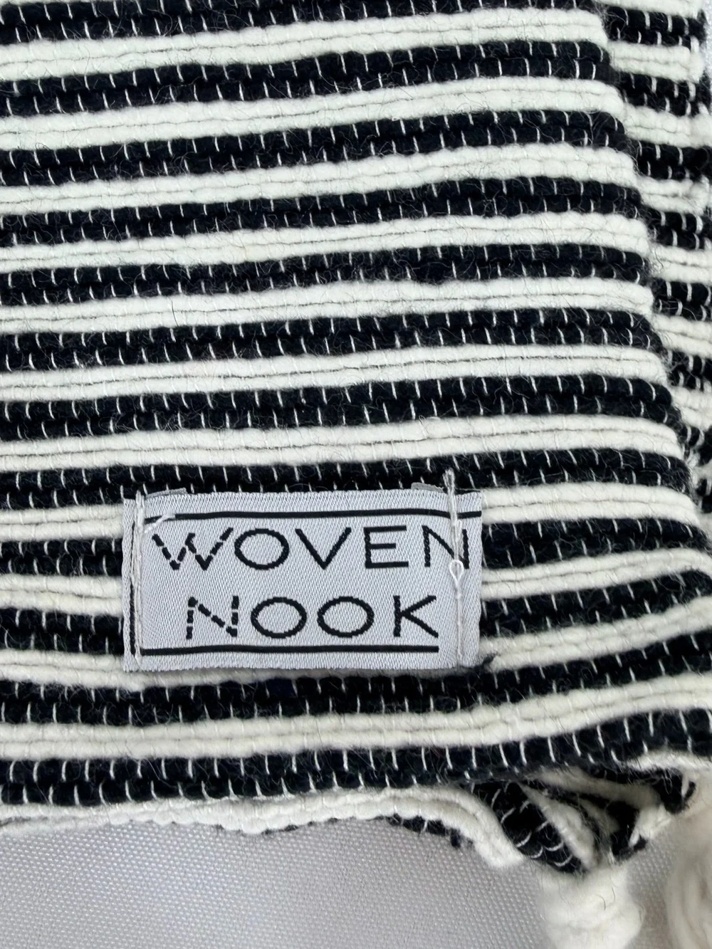 Woven Nook Off White & Black Pom Rugged Throw 47 x 60”